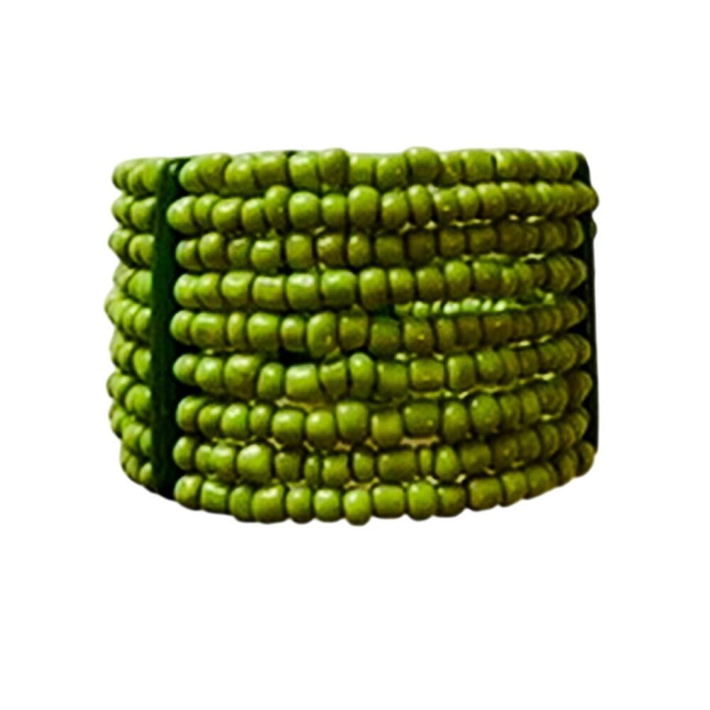 Green 1.5" Rondelle Howlite Gemstone Bead Boho Cuff Bracelet